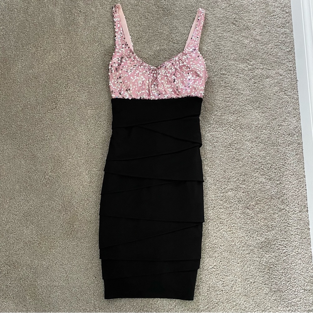 black & pink sequin tight dress